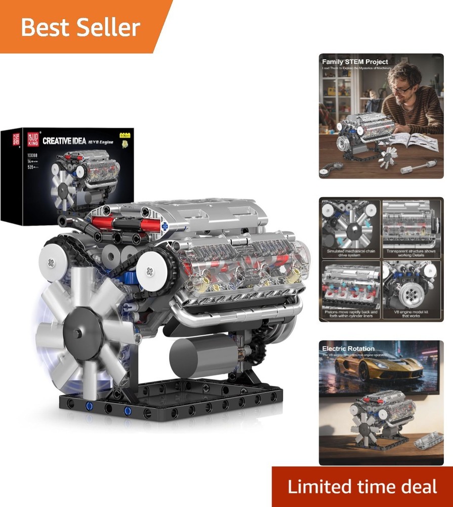 V8 Engine Mechanical Model Kit with Transparent Parts and Electrical Components