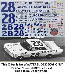 NASCAR DECAL #28 LaFAYETTE FORD 1964-1967 FORD FRED LORENZEN