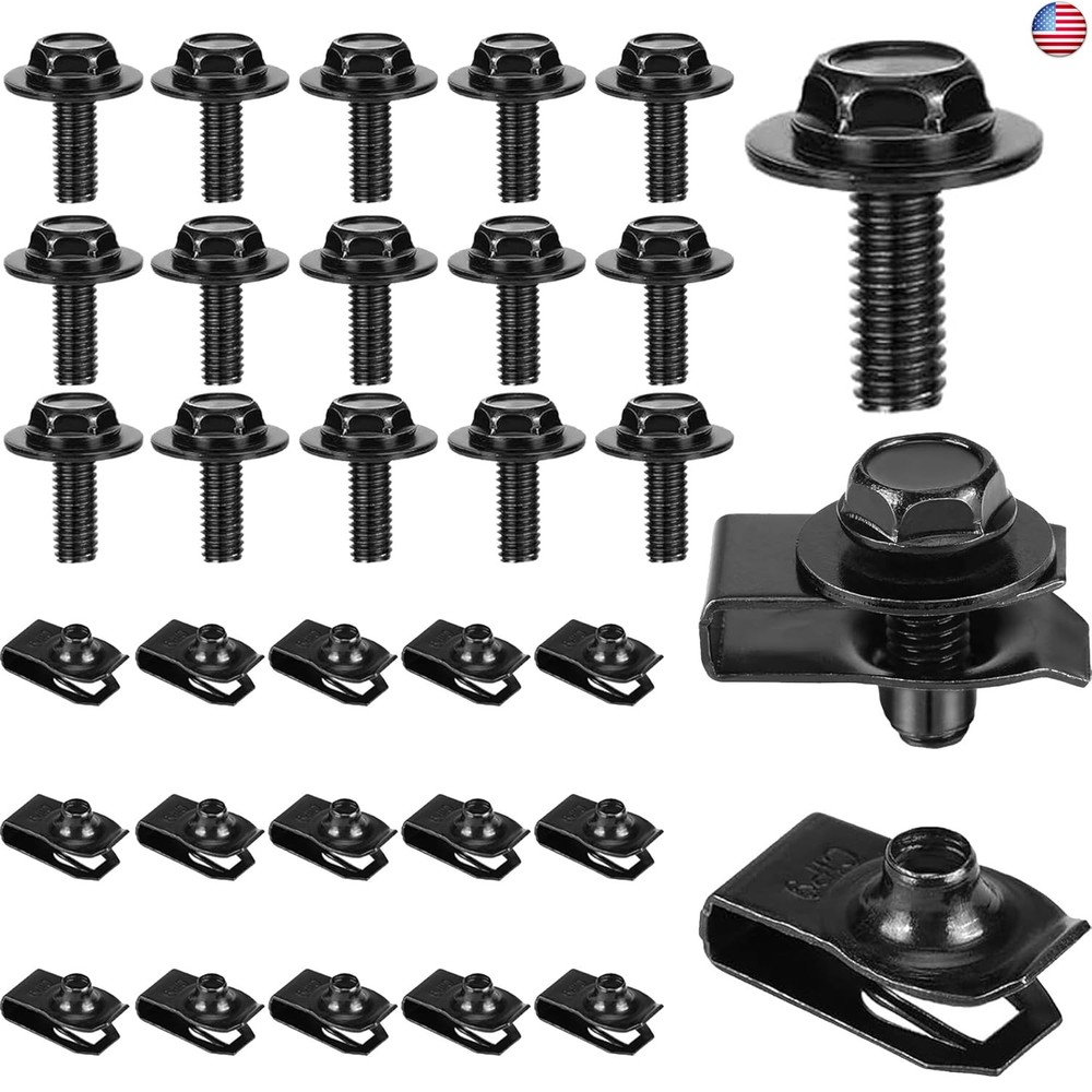 YKWYKW M6-1.0 Body Bolts & U-Nut Clips Kits,Hex Head Automotive Body Fender