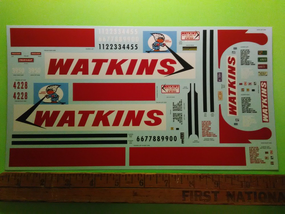 Kenworth Conventional W-925 Tractor 1/25 waterslide decal sheet Watkins Truck
