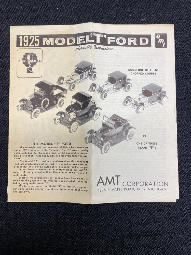 AMT 1925 Model T Ford Trophy 3 in 1 Customizing Instructions Original Manual