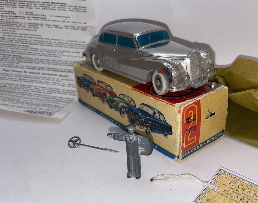 PRAMETA 1948 Mercedes Benz 300 1/43 Wind-Up Promo Chrome VF-XLNT w/BOX/Key/Pin