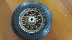 Vintage 3 wire spoke wheels and tires 1 front 3 3/4 ” diameter 2 rear 4 1/8″dia