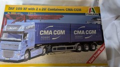 Italeri DAF XF105 w/2 20′ CMA CGM Trailer 1:24 Truck Model Kit Container Vintage