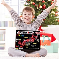 STEM Metal Model Car Kits for Boys 8-16, Erector Set 1:20 Scale Red Racing Car