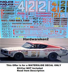 NASCAR DECAL #21 RONS FORD 1967 FORD GALAXIE CALE YARBROUGH 1/25 POWERSLIDE