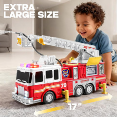 Extra Large Toddler Fire Truck Toys for Boys with 33-Inch Ladder, Lights & Sprin