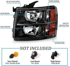 Black Housing Headlight Assembly compatible with 2007 2008 2009 2010 2011
