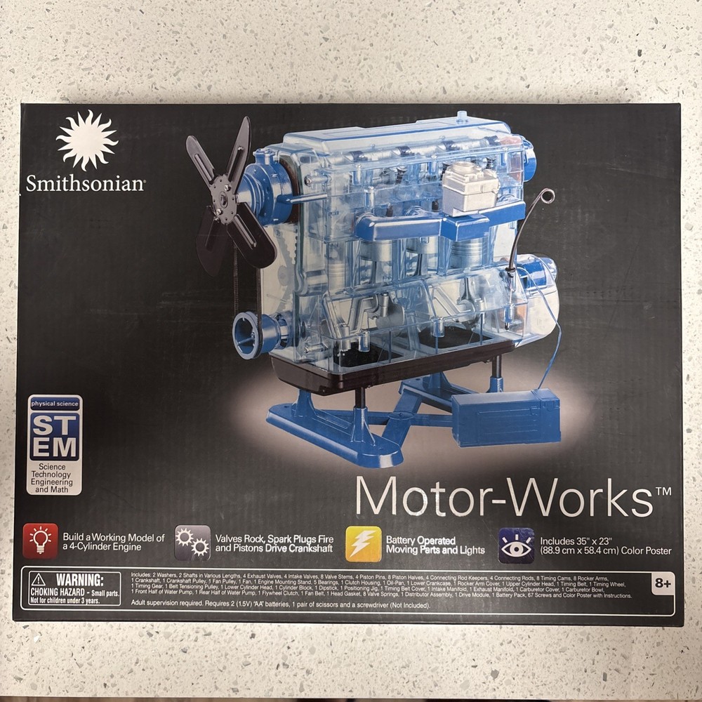 NEW Smithsonian Motor-Works 4-Cylinder Engine Model Kit Moving Parts