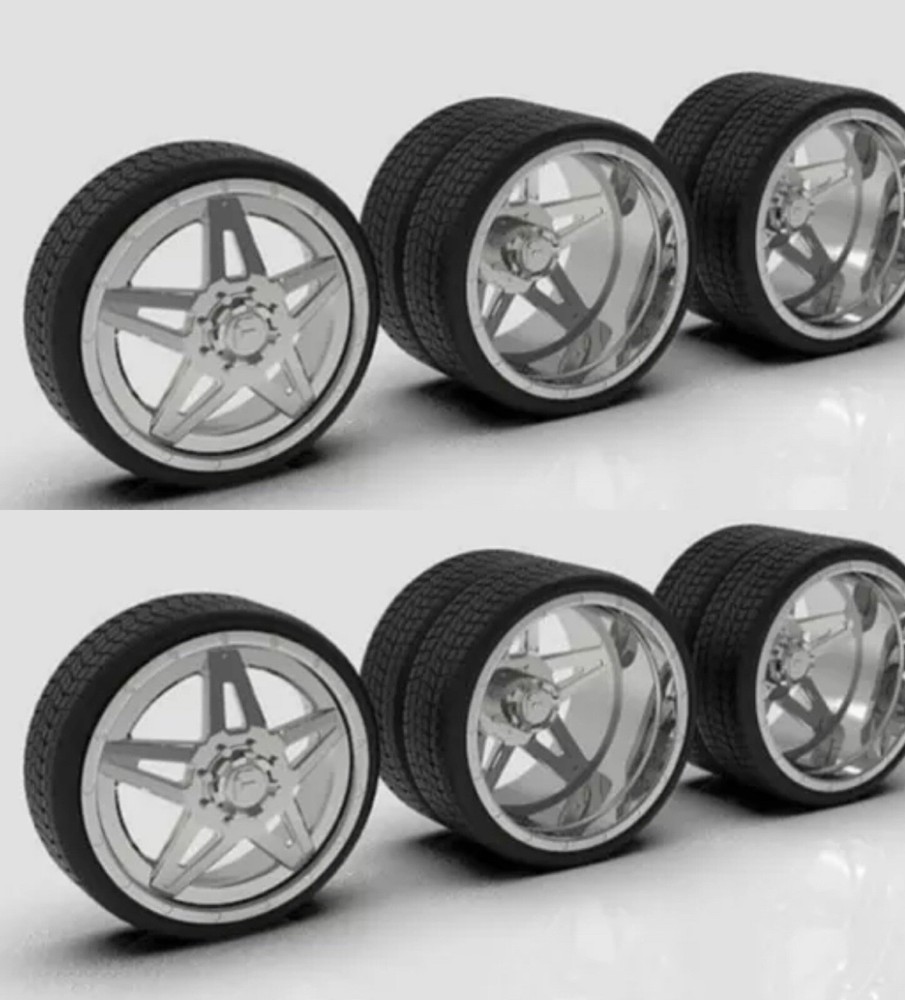 1:25 26” Semi Truck “Fuel Dually Wheels On Low Profile Tires (2 Fronts 4 Rears)