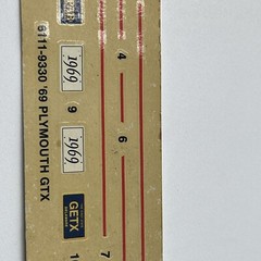 AMT 6111 1969 ’69 Plymouth GTX Hardtop Plastic Model Kit – Decal Sheet Only