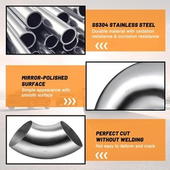 2.5 Inch 90 Degree SS304 Stainless Steel Bend Tube Exhaust Elbow Pipe for Car