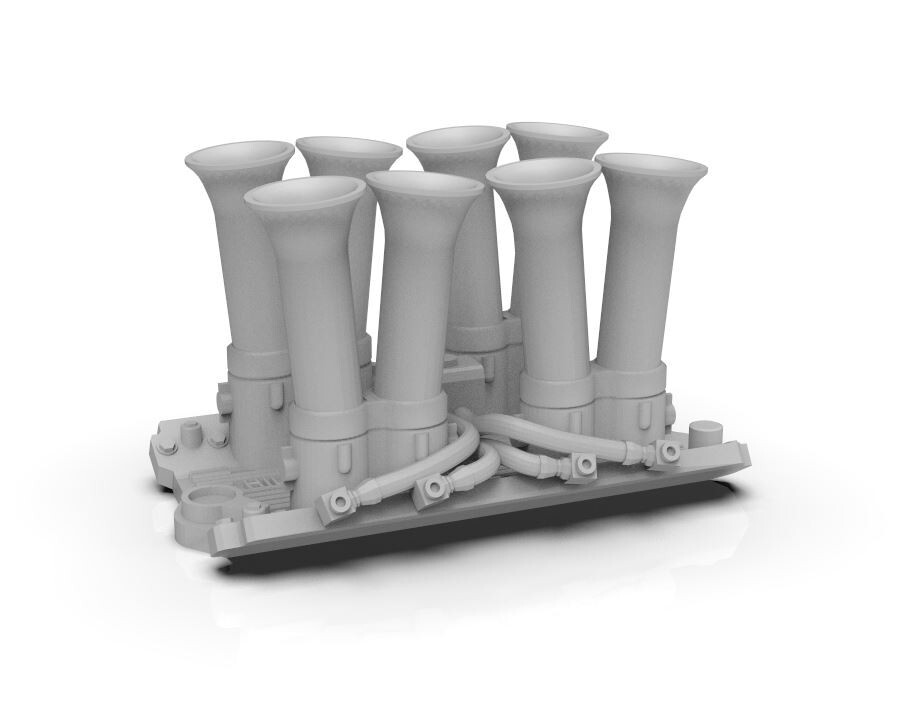 1:12 3d Printed Hilborn Enderly intake manifold with fuel lines