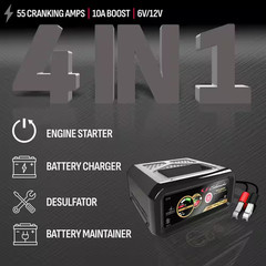 6A Car Battery Charger and Maintainer, 55A Engine Starter, 10A Boost, 6/12V for