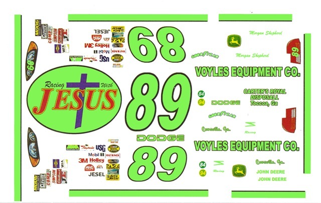 #89 Morgan Shepherd Racing with Jesus Reverse 1/24th – 1/24th Waterslide Decals