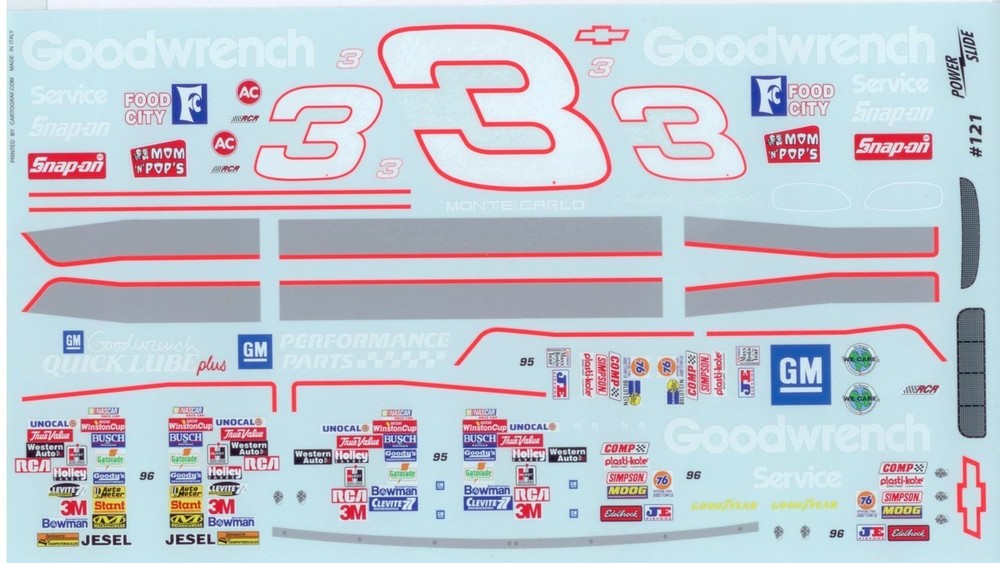 Powerslide 121 #3 Goodwrench 1995-96 Dale Earnhardt 1/24 waterslide Decal Nascar