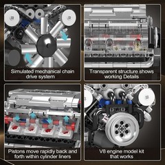 V8 Engine Mechanical Model Kit with Transparent Parts and Electrical Components