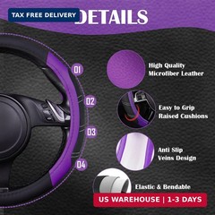 CAR PASS Line Rider Microfiber Leather Sporty 14.5-15 inch Steering Wheel Cover