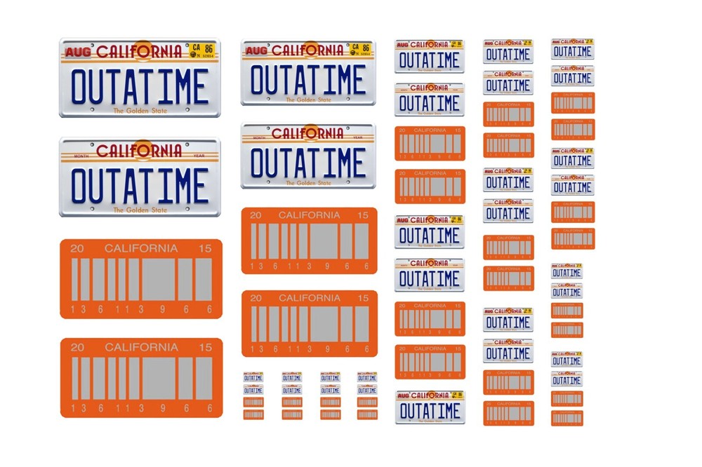Assorted scale model movie car Back to the Future license plates tags 1/25 1/18