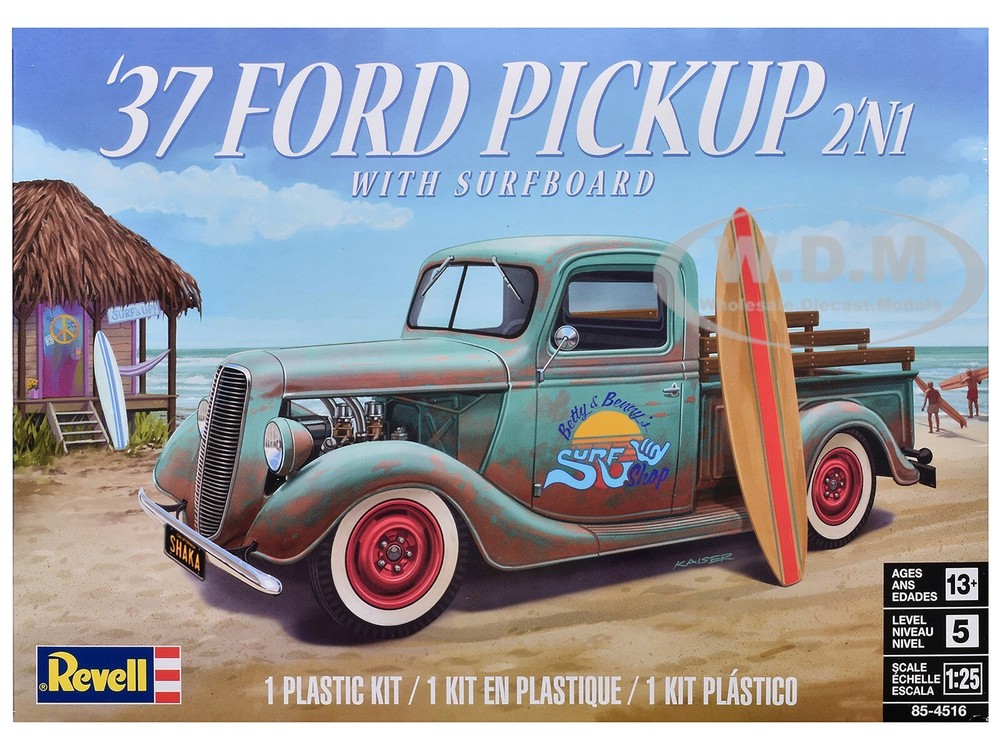 LEVEL 5 MODEL KIT 1937 FORD PICKUP W/SURFBOARD 2-IN-1 1/25 SCALE REVELL 85-4516