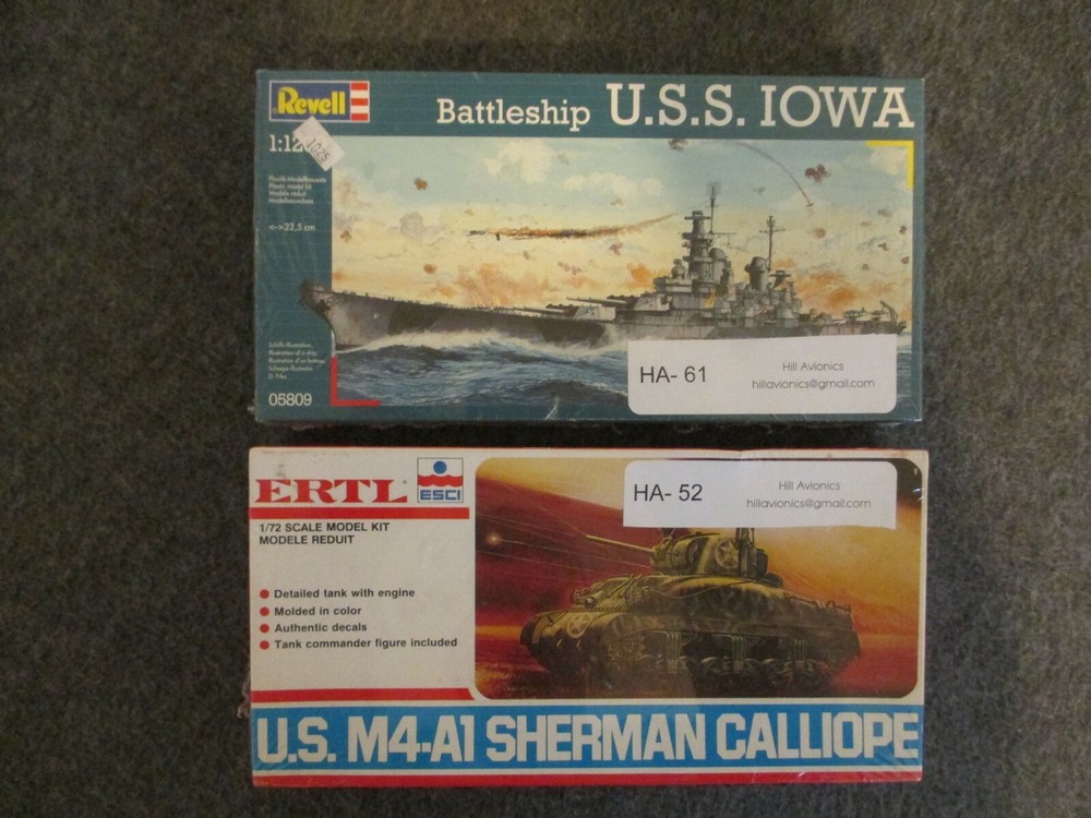 NOS MODEL KITS ERTL US M4-A1 SHERMAN CALLIOPE + REVELL USS IOWA BATTLESHIP LOT-2