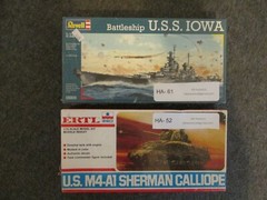 NOS MODEL KITS ERTL US M4-A1 SHERMAN CALLIOPE + REVELL USS IOWA BATTLESHIP LOT-2