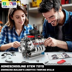 Realistic V8 Engine Model with Moving Parts – Perfect STEM Gift for Enthusiasts