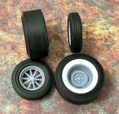 1/24 Scale: 15-inch Gasser “Steelie & ET” Wheels W/ Wide Piecrust Slicks, Resin
