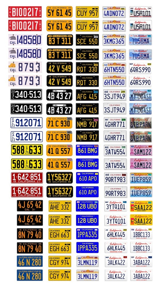 1/25 scale model car assorted USA California license plates state tags 1:25