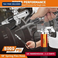 18-Piece 8000PSI Heavy Duty Grease Gun Kit with 14oz Grease, 2×11″ Hoses, Flex H