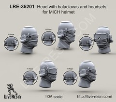 Live Resin 1/35 LRE-35201 Head with Balaclavas and Headsets for MICH Helmet
