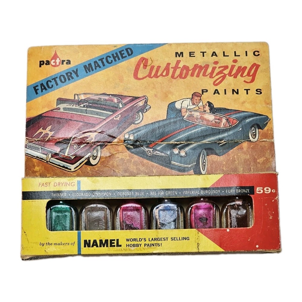 Vintage 1957 Pactra Namel Metallic Customizing Paint Set Factory Matched # 59-C