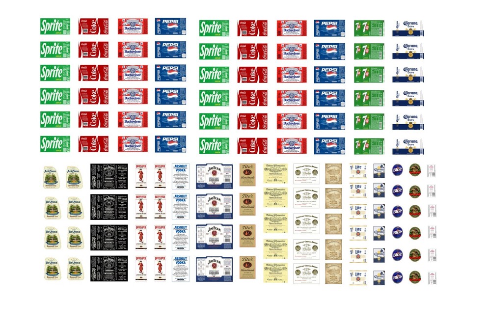 1/25 cale model soft drink beer wine liquor can bottle labels waterslide decals