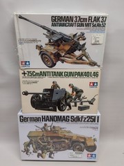 Lot(3) Tamiya WWII German Kits 35020 Hanomag 35047 Antitank GUN 35145 FLAK