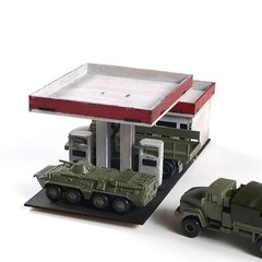 1:64 Wooden Gas Station Diorama Model Kit Handcraft Assembly Car Model Display