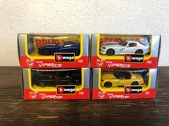 Car Burago Dodge Vipers Blue Stripe, White Stripe, Black & Yellow 1:43 set of 4