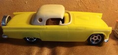 2 Simms 57 T Bird Plastic Vintage Cars Yellow Brown Wheels Roll Aurora Illinois