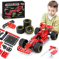 STEM Metal Model Car Kits for Boys 8-16, Erector Set 1:20 Scale Red Racing Car