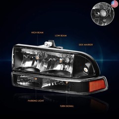 PM PERFORMOTOR Black Housing Amber Corner Headlights Replacement Compatible