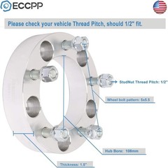 ECCPP 4PCS 1.5 inch 5 Lug 5×139.7mm Wheel Spacers 5×5.5 to 5×5.5 1/2″ Studs