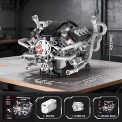Realistic V8 Engine Building Kit – 770 PCS, Lights & USB Rechargeable Motor
