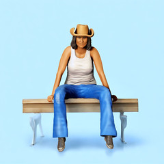 Woman Sitting on Model Cars Tailgate Bench Resin 3d print Unpainted Cowgirl