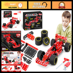 STEM Metal Model Car Kits for Boys 8-16, Erector Set 1:20 Scale Red Racing Car