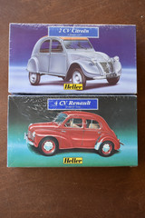 2-Heller 1/43 Scale French 2 CV Citroen and 4V Renault Plastic Model Kits