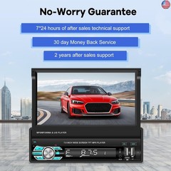 Single Din Flip Out Screen Car Stereo with Wireless Carplay and Android Auto, 7