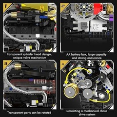V8 Engine Model Kit That Works, 1394 PCS Advanced Collectible Engine Building Bl