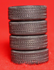 TIRES (4) BEAUTIFUL ( WIDE TRAC -LOW PROFILE )/ MAG & ROTORS 5-STAR 1/25 SCALE