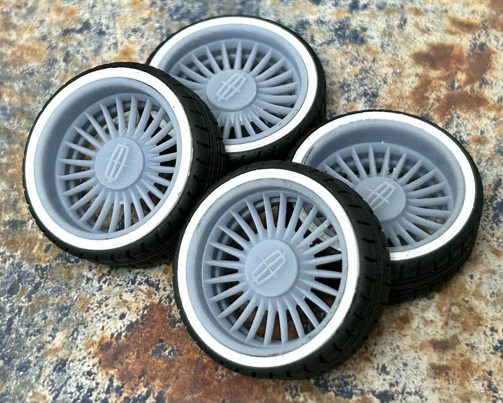 Resin 22 In. “Lincoln 3” Restomod Wheels, W/ One Inch Whitewalls,1/24 1/25 Scale