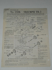 HUBLEY TRIUMPH TR-3 Model No. 150K Directions & Parts List ONLY NO MODEL