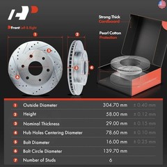 A-Premium 12.00 inch (304.70mm) Front Drilled and Slotted Disc Brake Rotors +